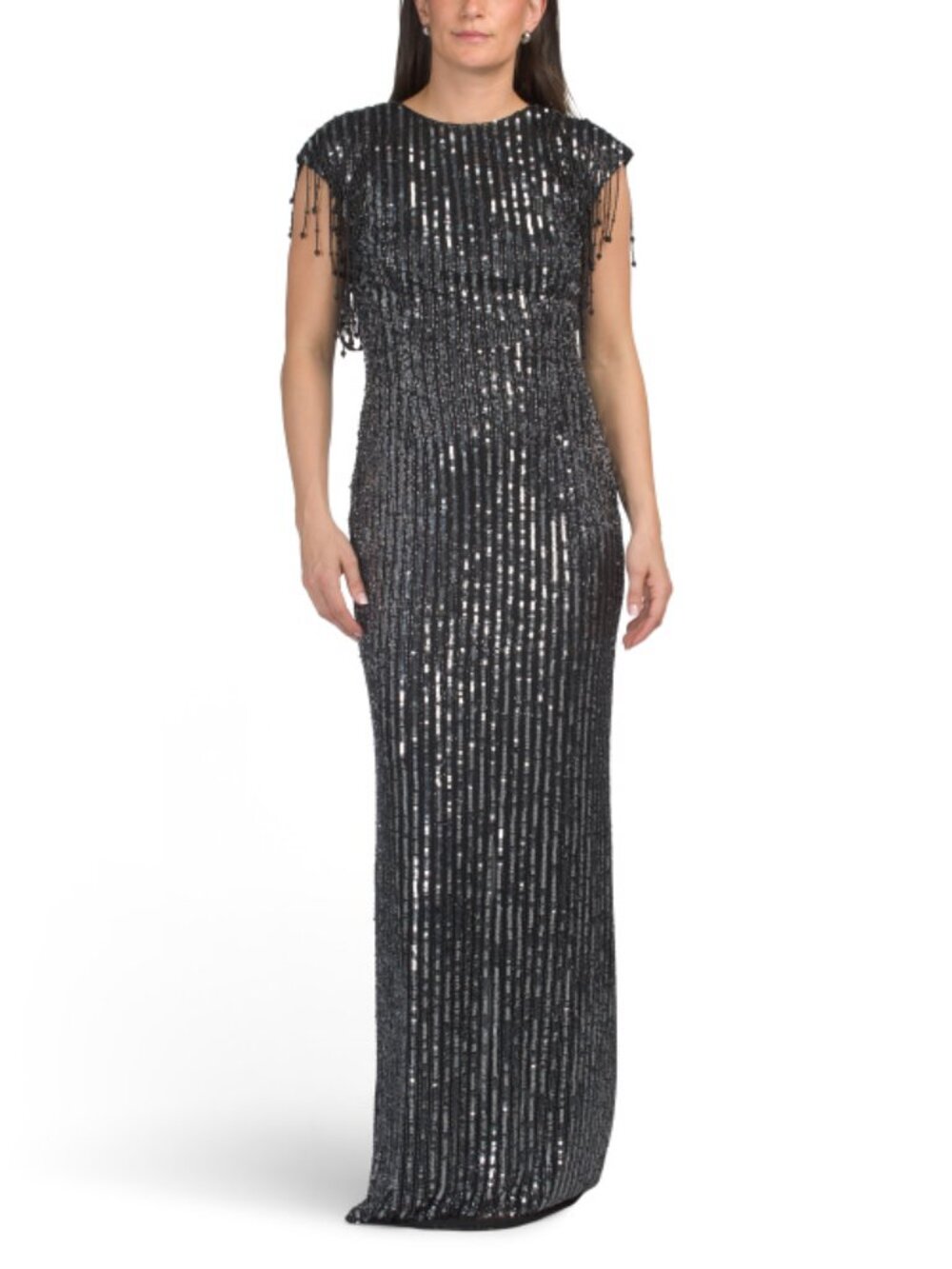 MAC DUGGAL Short Sleeve Beaded Sequin Gown - Picture 1 of 5